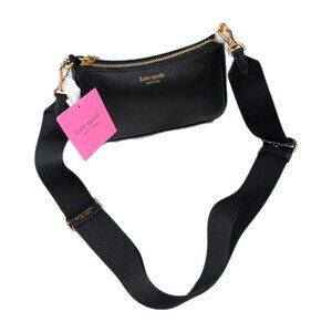 Kate Spade Morgan Black Leather Crossbody Bag w/ Wide Strap - New